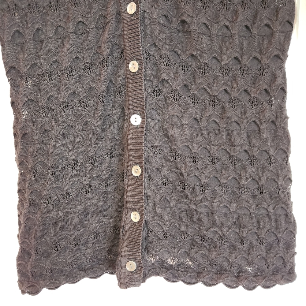 Trina Turk Shadow Sheer Black 3/4 Sleeve Button Down Cardigan Size L Rib Sleeves - Picture 3 of 11